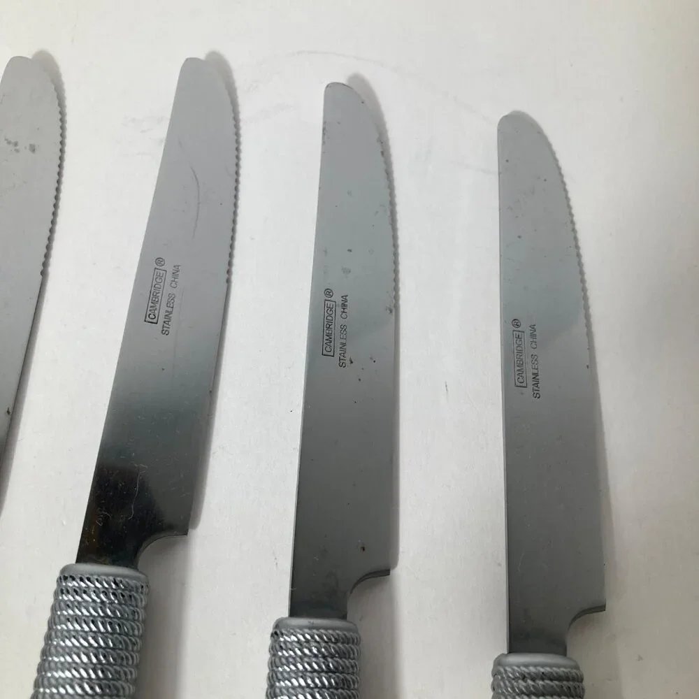 6 - Vintage Cambridge Dinner Knives Green Stainless‎ Flatware Plastic Handle 9